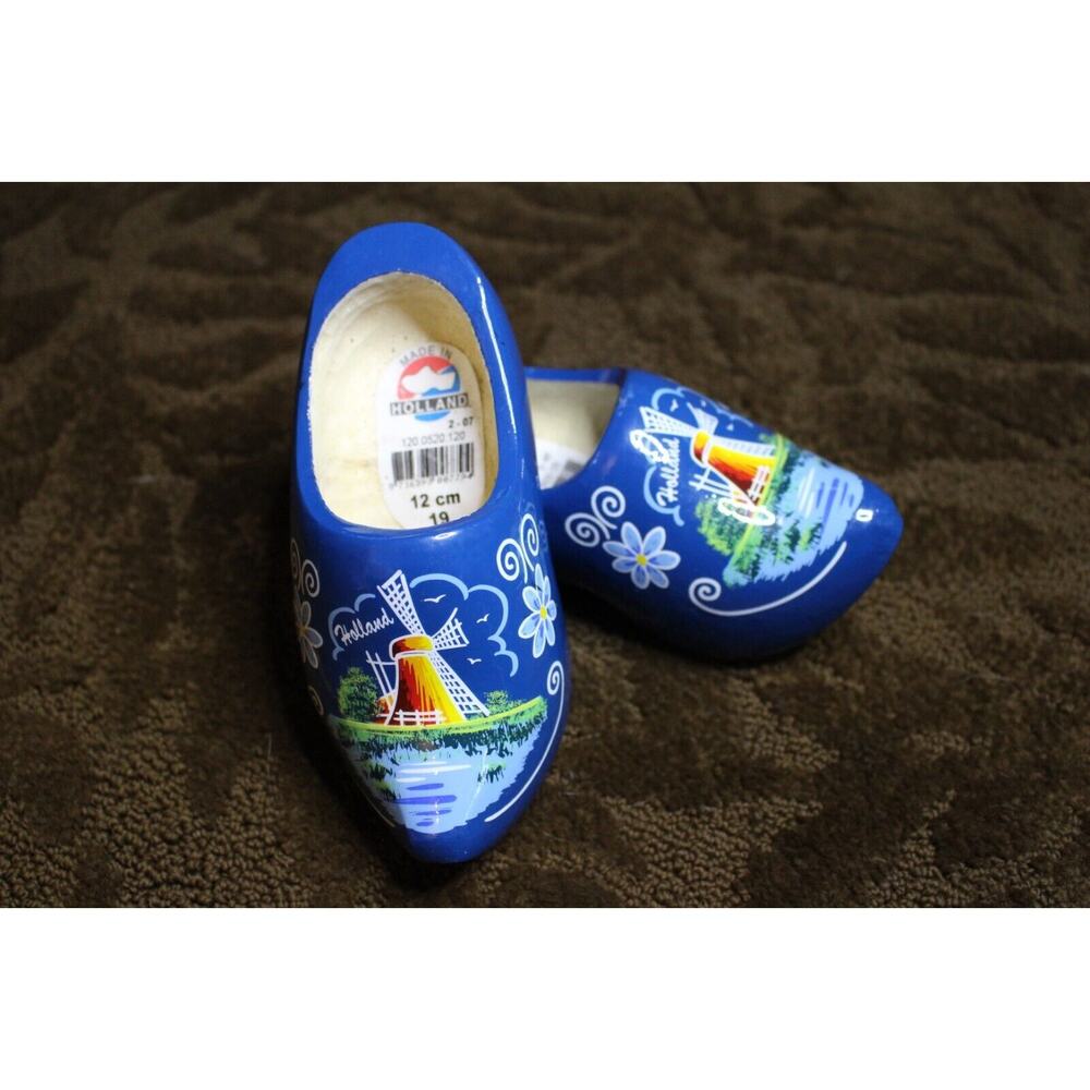 Hand Carved Hand Painted Wooden Shoes From Holland, blue